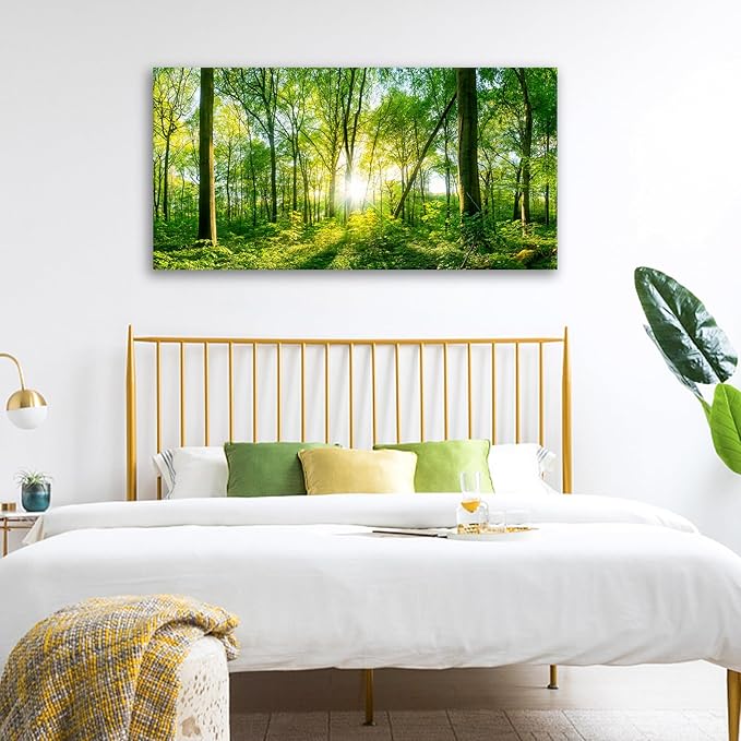 JLXART Nature Wall Art Sunshine Green Forest Canvas Pictures Scenery Wall Art Landscape Art Prints Beautiful Artwork for Living Room Bedroom Kitchen Home Office Decorations 30x58inch