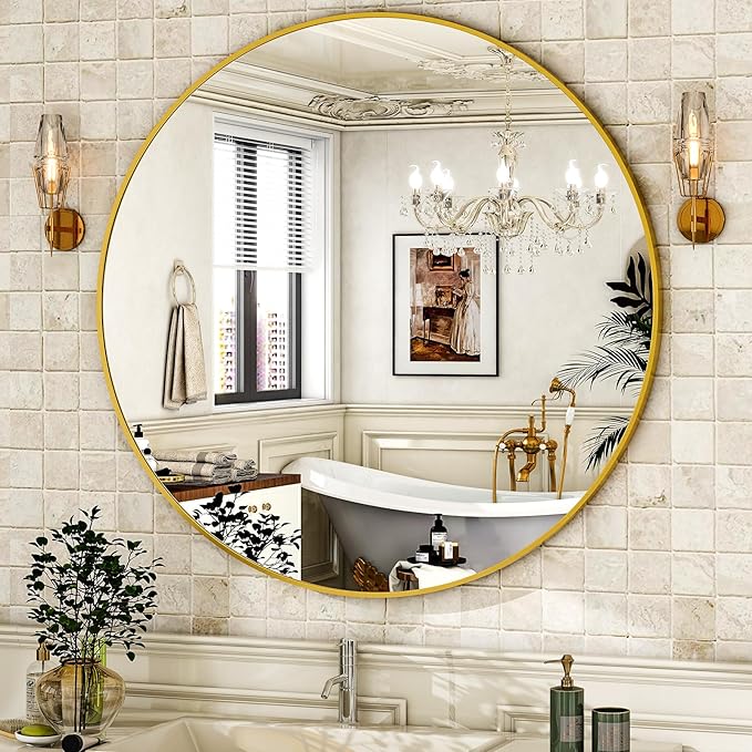 HARRITPURE Round Mirror 36 Gold Wall Mounted Circle Mirrors Vanity Mirror