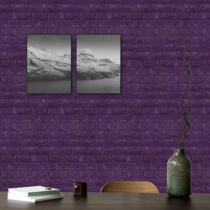 30PCS 3D Wall Panels Peel and Stick Faux Brick Wallpaper Purple Self Adhesive