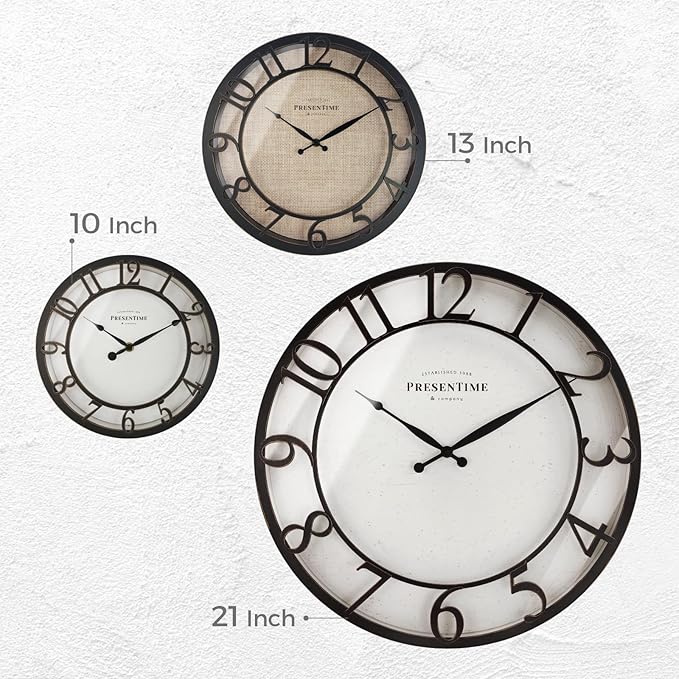 Presentime & Co 21" Farmhouse Series Wall Clock, Cottage Style, Faux Burlap