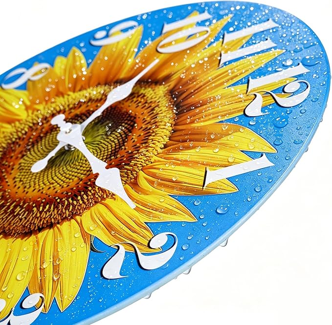 Large Sunflower Decor Wall Clocks, Waterproof Glass Wall Clock