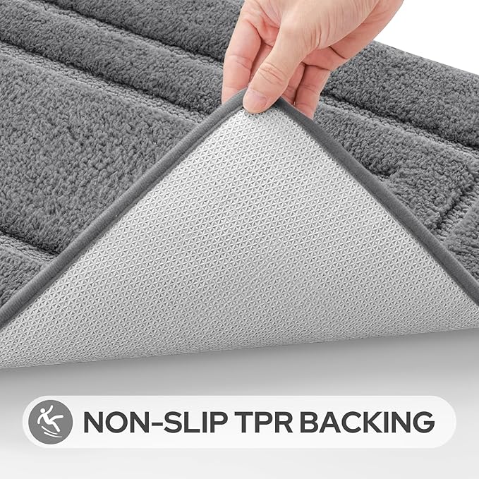 HOMEIDEAS Bathroom Rugs Sets 3 Piece, Microfiber Shaggy Bath Mat Set, Non-Slip Ultra Soft Carpet Mats, Large Rugs with U-Shaped Toilet for Bathroom, Tub, Shower, Grey