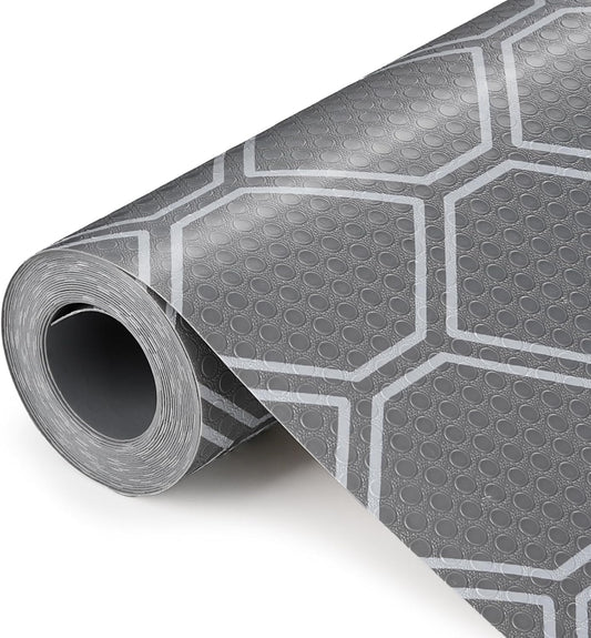 Non Adhesive Shelf Liner, Waterproof Drawer Liners for Kitchen Cabinet Refrigerator, No Slip Bathroom Sink Liners, Cupboard Fridge Liner EVA Place Mat Roll -17.5" x 197" Grey