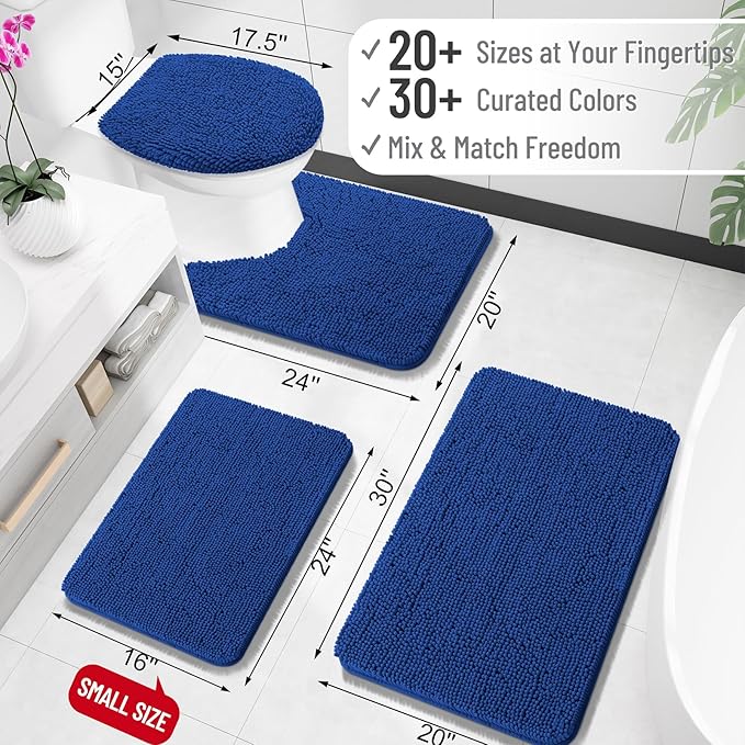 OLANLY Toilet Rugs U-Shaped 24x20, Extra Soft Absorbent Chenille Contour Bathroom Rugs for Toilet, Dry Quickly, Machine Washable, Non-Slip Bath Mat, Royal Blue