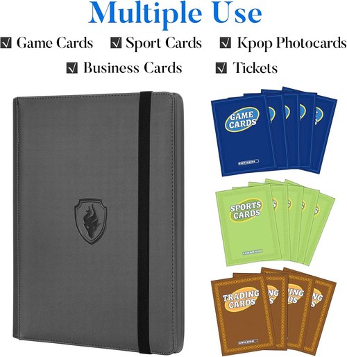 Fabmaker Premium 9 Pocket Card Binder - Sturdy PU Cover for 540 Cards | Sleek Grey Collection Album