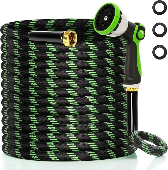 Garden Hose 100 ft Water Hose Flexible Non-Expandable Outdoor Heavy Duty Lightweight Leakproof Kink-free flex Watering Hose Pipe for 3/4 inch Fitting Yard Lawn Outside Car Wash