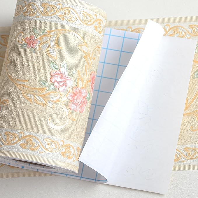 AbaBoorty Yellow Floral Wallpaper Border Decor 196"X4.1" Peel and Stick Wall
