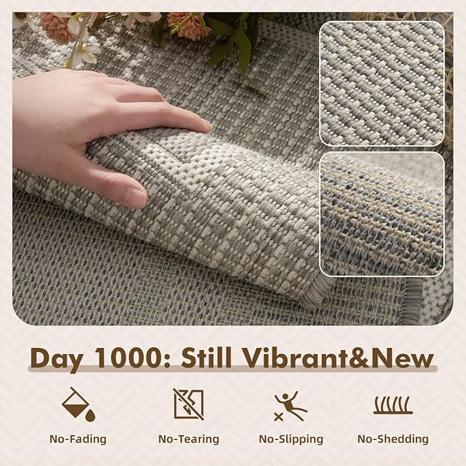 MontVoo-Outdoor Rug-Patio Rug 4x6 ft Polypropylene Indoor Outdoor Rugs Outdoor Carpet for Patio Deck Balcony Porch, Textured Weave, Durable for High Traffic, Fade-Resistant, Modern Silver Grey