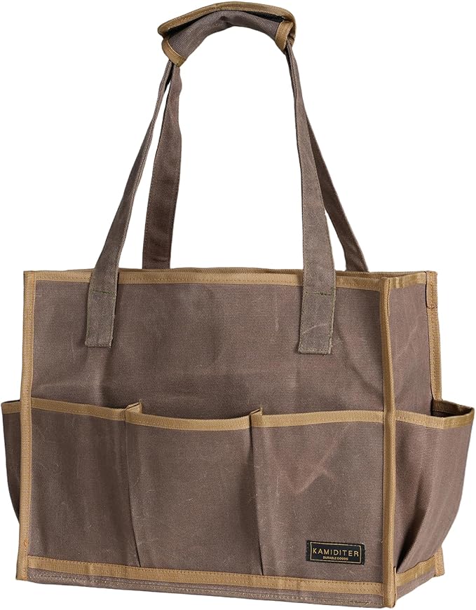 Heavy-Duty Waxed Canvas Tool Pouch - 14-Pocket Garden Tool Organizer with Removable Handle | Multi-Compartment Storage Bag for Tools (14.5" x 11" x 6.5", Grey)