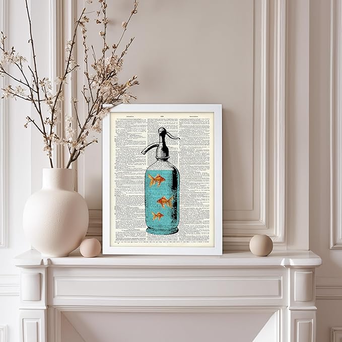Poster Master Dictionary Art Poster - Goldfish Bowl Print - Fish Art - Aquarium Art - Gift for Men, Women & Animal Lover - Minimal Decor for Living Room, Bathroom or Office, 11x14 White Framed