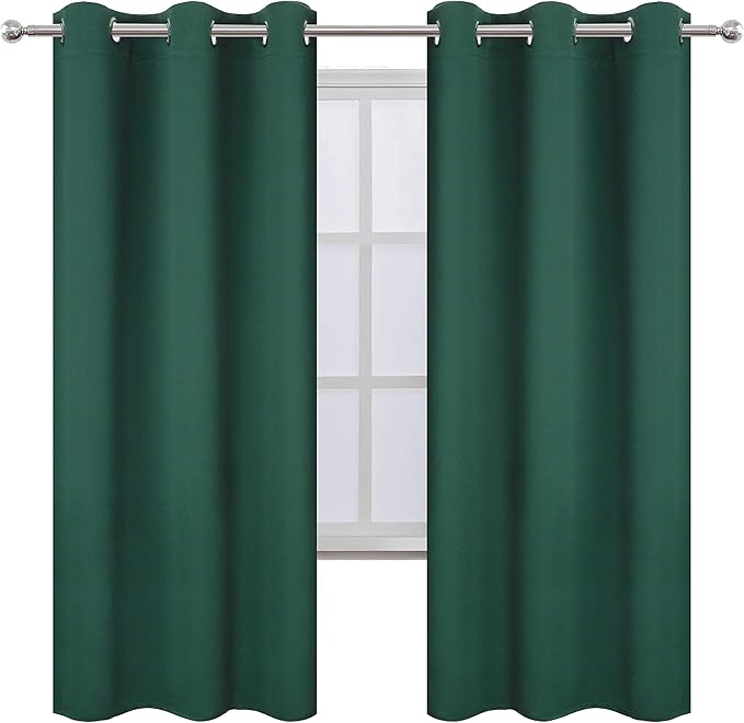 LEMOMO Dark Green Thermal Blackout Curtains/42 x 72 Inch/Set of 2 Panels Room