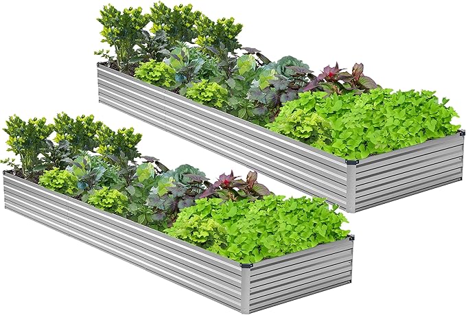 2PCS 12x3x1ft Galvanized Raised Garden Bed,Outdoor Planter Box Metal Patio Kit Planting Bed for Vegetables Flowers Herb,Silver