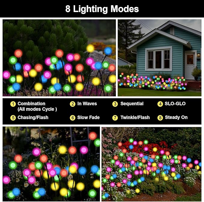 Solar Firefly Lights Multicolor, 2 Pack 800mAh Swaying Firefly Garden Lights Solar Powered Outdoor Waterproof Color Changing for Outside Yard Patio Lawn Pathway Walkway Stake Christmas Decor