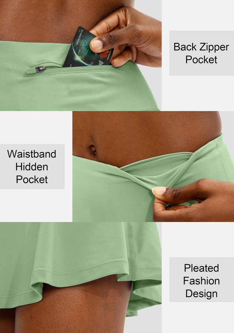 SANTINY Pleated Tennis Skirt for Women with 4 Pockets Women's High Waisted Athletic Golf Skorts Skirts for Running Casual (Sage Green_XL)