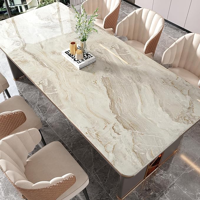 VEELIKE 15.7''x118'' Beige Gold Liquid Marble Contact Paper