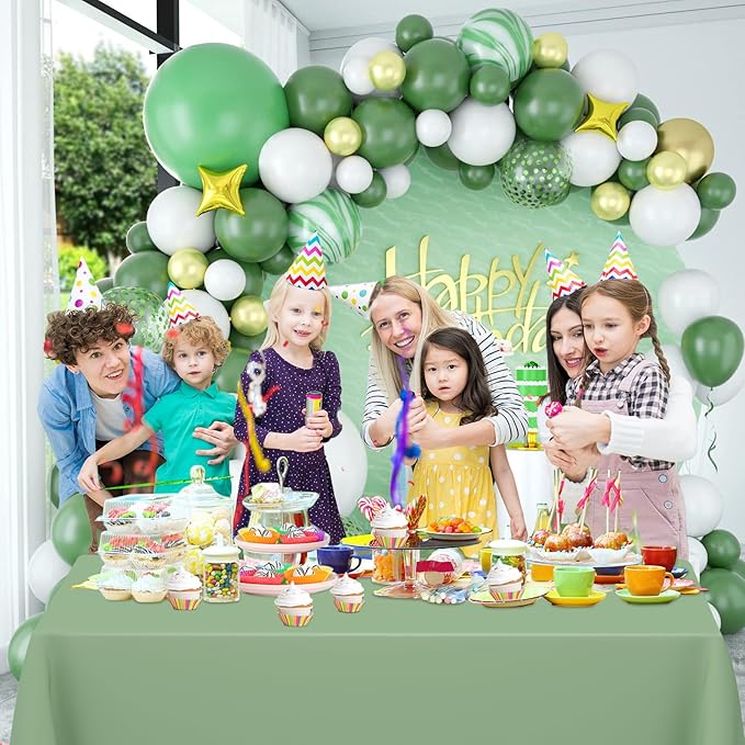 WNINK 4 Pcs Sage Green Plastic Tablecloth for Rectangle Tables Waterproof Green Disposable Table Cover Green Tablecloths for Birthday Wedding Bridal Shower Engagement Parties (54 x 108 Inch)