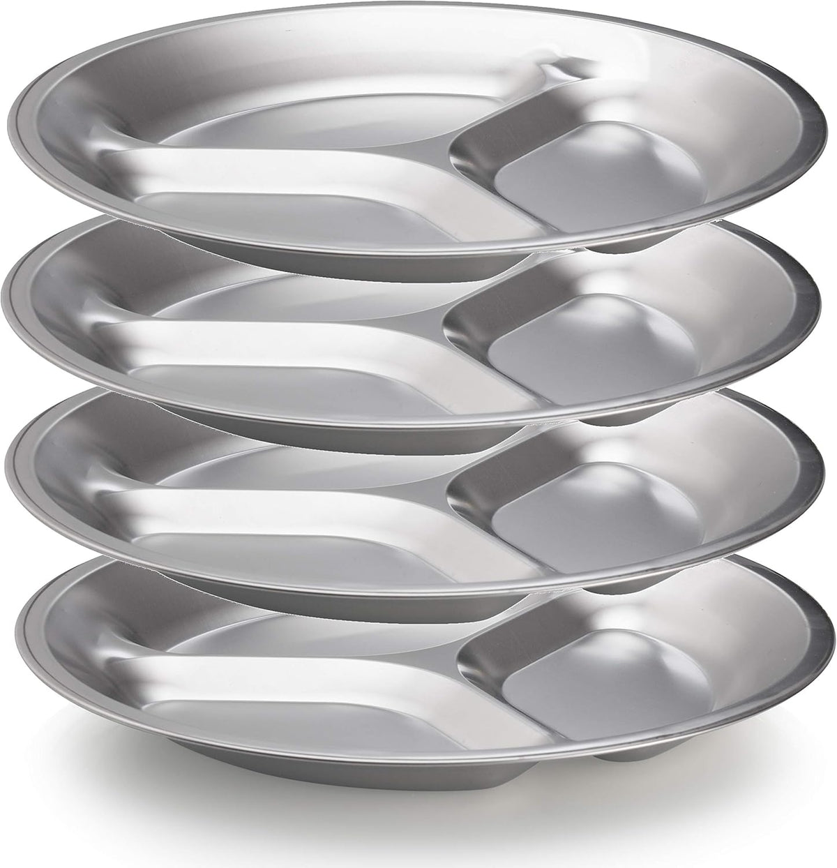 Portable Stainless Steel Plate Set - 4 Round BPA-Free Sectioned Plates with Travel Bag for Camping, Hiking, BBQ & Beach