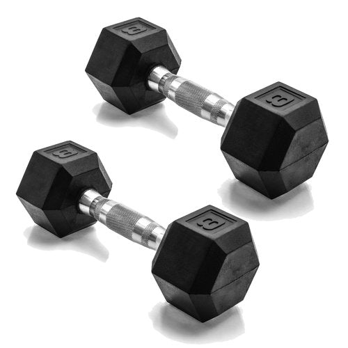CAP 8 LB Rubber Coated Hex Dumbbell Hand Weight - Pair | Chrome Handle