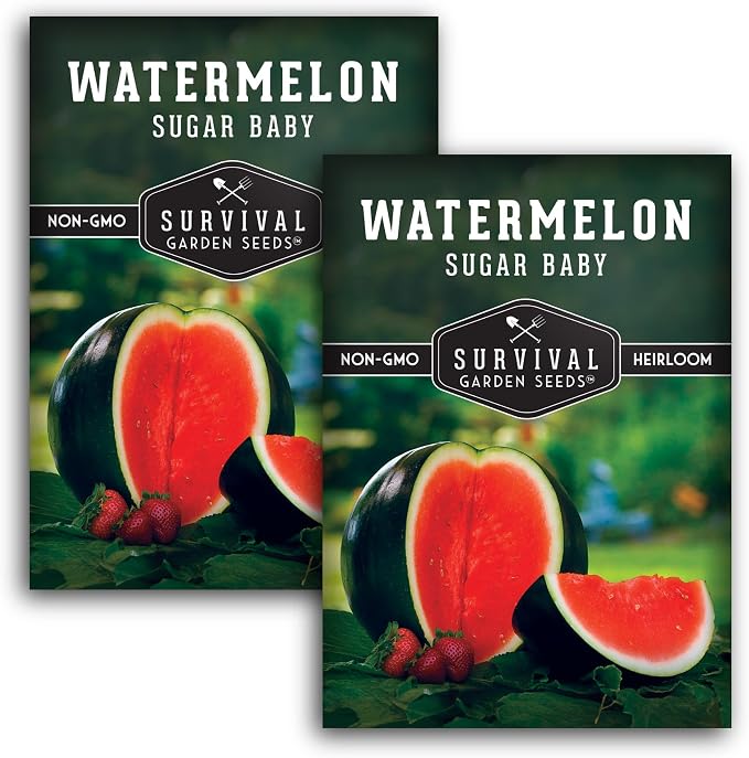 Sugar Baby Watermelon Seeds - Grow Little Round Icebox Watermelons at Home - Non-GMO Heirloom Variety for Planting - Survival Garden Seeds (2 Pack)