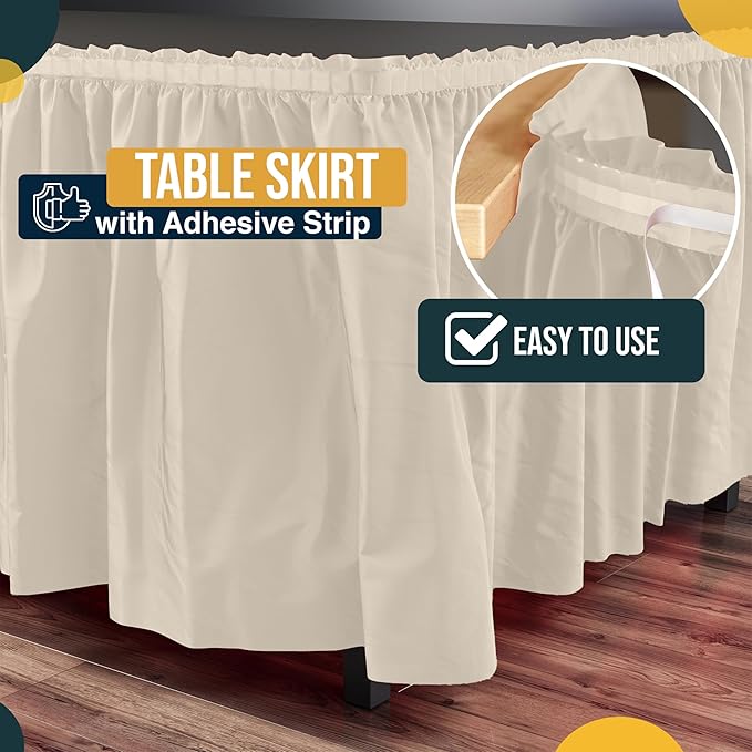 Exquisite Ruffle Table Skirt Ivory 6 Pack 14 Ft Long Table Skirts for Rectangle Tables 6ft Plus or Round Tables Skirts with Adhesive Strip for Gender Reveal Decor & Happy Birthday Parties