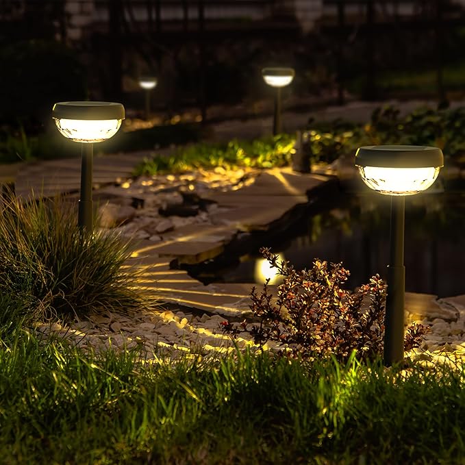 Ensenior 8-Pack Solar Lights Outdoor, Auto ON/Off 3000K LED Solar Garden Lights for Pathway, Yard, Patio, Walkway, Flower Bed, Waterproof, Energy-Efficient Landscape Lighting, Adjustable Height