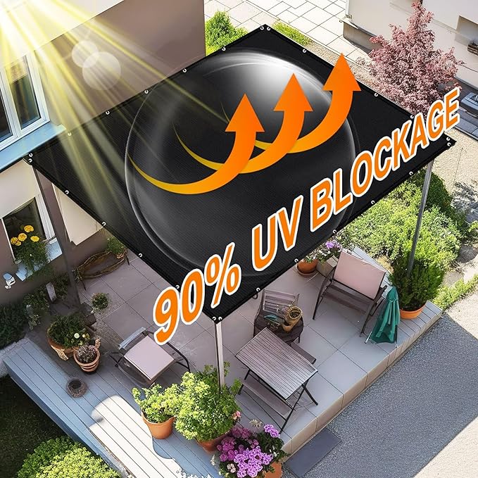 Artpuch 90% Sun Shade Cloth, 10 x 14 FT Pergola Shade Cover Canopy with Grommets, Sun Screen Fabric Tarp for Patio, Outdoor, Garden, Backyard, Black