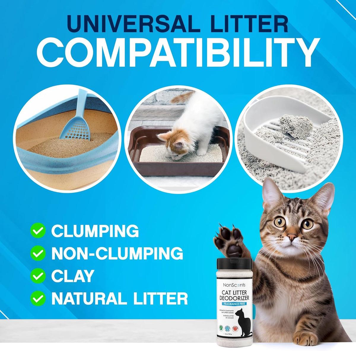 NonScents Cat Box Deodorizer - Odor Eliminator - Reduces Scooping, Extends Litter Lifespan - Fragrance-Free, Fresh Scent - 2-Pack