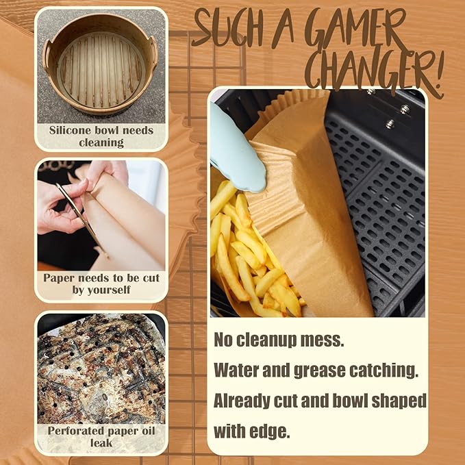 Disposable Paper Liner Square 250 Pcs for 2 to 5 Qt Air Fryer Baskets, Non-stick Oil-proof Parchment Liner Cooking Paper