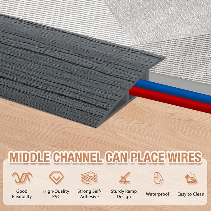 Floor Transition Strip Self Adhesive Vinyl Door Threshold for Doorways Carpet Edging Trim Overlap Edge Reducer for Laminate Floor, Carpet, Tile (Deep Gray Wood Grain, 2/5" to 3/5", 6.6Ft)