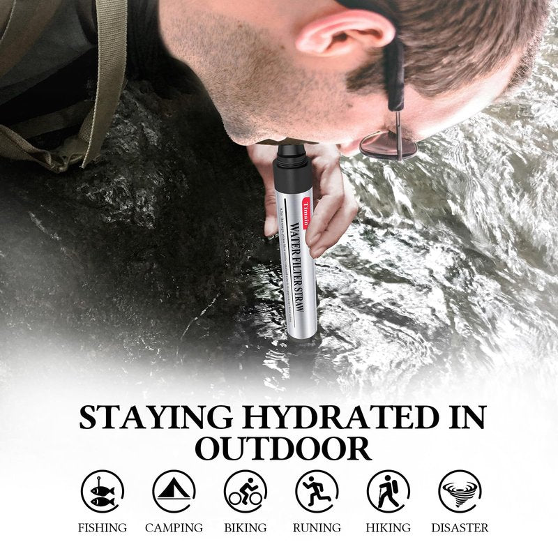 Timain 6 Pack Mini Water Filter Straws,Water Purifier Survival for Emergency Preparedness,Break Glass,Travel,Camping, Hiking,Fishing,Hunting (6)