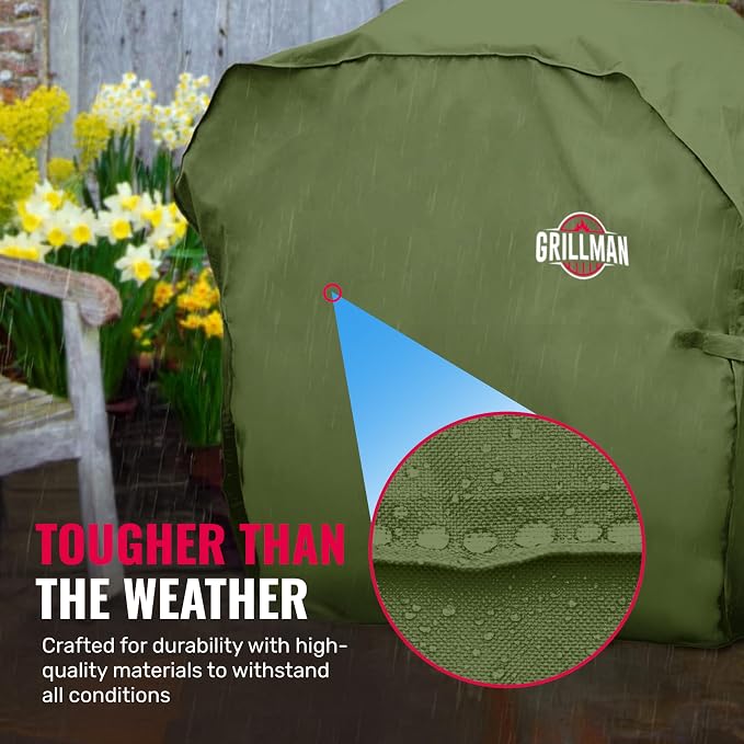 Grill Cover by Grillman, Green, 64 Inch, BBQ Outdoor Grill Covers, Charcoal & Gas Grills, Waterproof, Rip-Proof, Weather-Resistant, Anti-UV, Barbecue Cover for Weber, Genesis, Charbroil, Nexgrill, etc