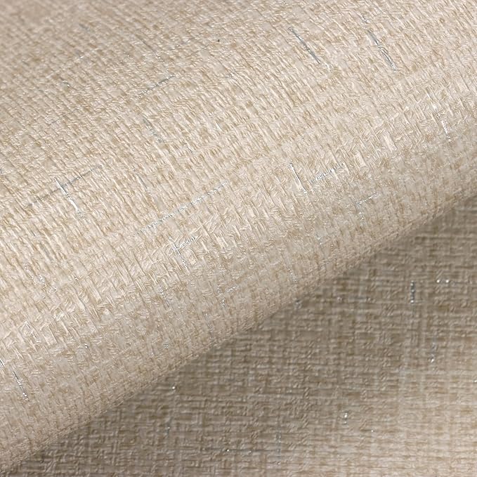 VEELIKE Beige Grasscloth Wallpaper Textured Peel and Stick Grass Cloth Wallpaper