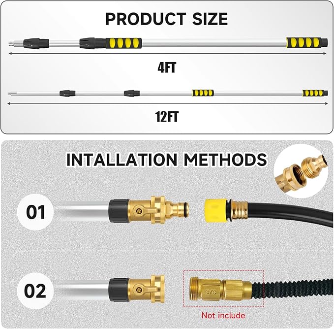 Gutter Cleaning Tools,12ft (20ft Reach) Gutter Cleaner Tools from the Ground with Hose Attachment, Rain Gutters Cleaning Tool with Heavy-Duty Head for 2nd Story House
