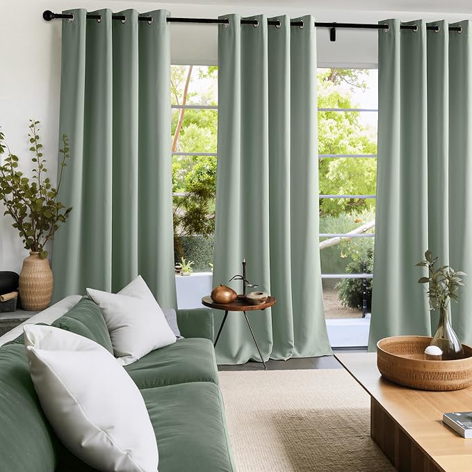 NICETOWN Sage Green Sound Blocking Drapes - Grommet Thermal Insulated Shades for Living Room, Yard, Bedroom, Office, Closet - Machine Washable, 2 Panels, W52 x L95