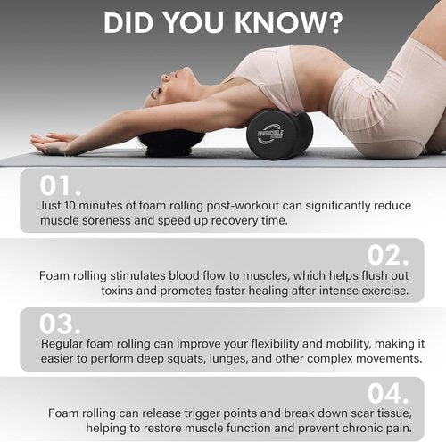 Invincible Fitness EPP Foam Roller - 17'' Deep Tissue Massage for Enhanced Recovery & Pain Relief (Black)