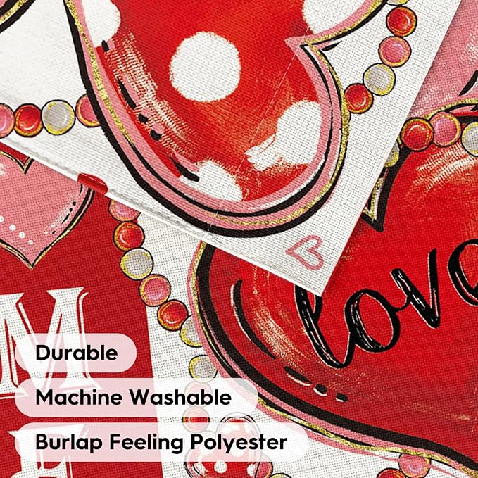 AVOIN colorlife Love Hearts Valentines Day House Flag 28x40 Inch Double Sided Outside, XOXO Welcome Anniversary Yard Outdoor Flag