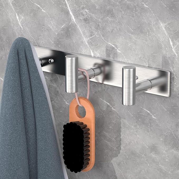 VAEHOLD Silvery Hat and Coat Wall Mount Rack - 3 Hooks for Robes, Bags, Keys, and Towels - Bathroom Towel Hanger Organizer (1 Pack)