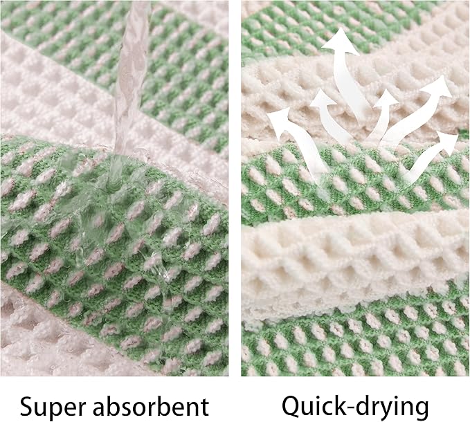 Waffle Bath Mat Non Slip, Boho Bathroom Rug, Super Absorbent Quick Dry Bathroom Mat, Soft Farmhouse Bath Rug with Tassels, Small Washable Shower Mats for Floor 16"x24", White and Green