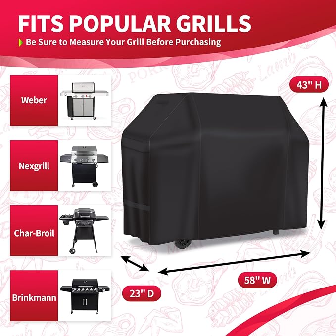 600D Grill Cover for Outdoor Grill – NEXCOVER 58 Inch Heavy Duty Waterproof BBQ Cover for Weber Genesis II, II LX 300 Series & Genesis 300 Series Gas Grills, Fade Resistant, Black