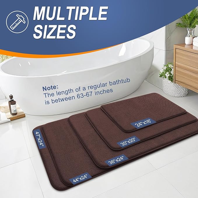 OLANLY Thick Memory Foam Bath Mat Rug 35x24, Extra Soft Absorbent Bathroom Rug, Quick Dry Bath Mats, Non-Slip, Machine Washable Carpet for Bathroom, Tub and Shower, Home Decor Accessories, Brown