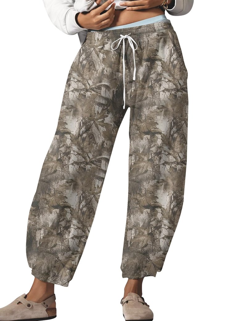 Ziesexy Camo Sweatpants Women Casual Y2k Maple Leaf Print Lounge Pants Baggy Drawstring Joggers Pant Trousers