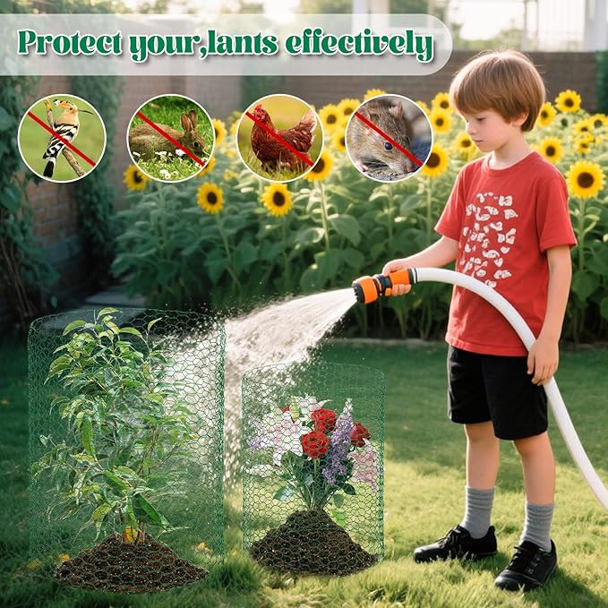 15.7 x 120 Inch Plant Protectors from Animals 0.8mm Free-Cut Metal Mesh Plant Cages for Outdoor Plants Chicken Wire Cloche, Wire Plant Protector for Garden Wire Mesh with Gloves, Wire Ties, Plier