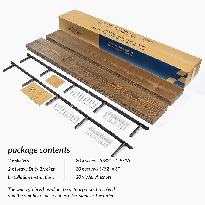 72 Inch Floating Shelves Set of 2, 8-in Deep High End Real Solid Wood Floating