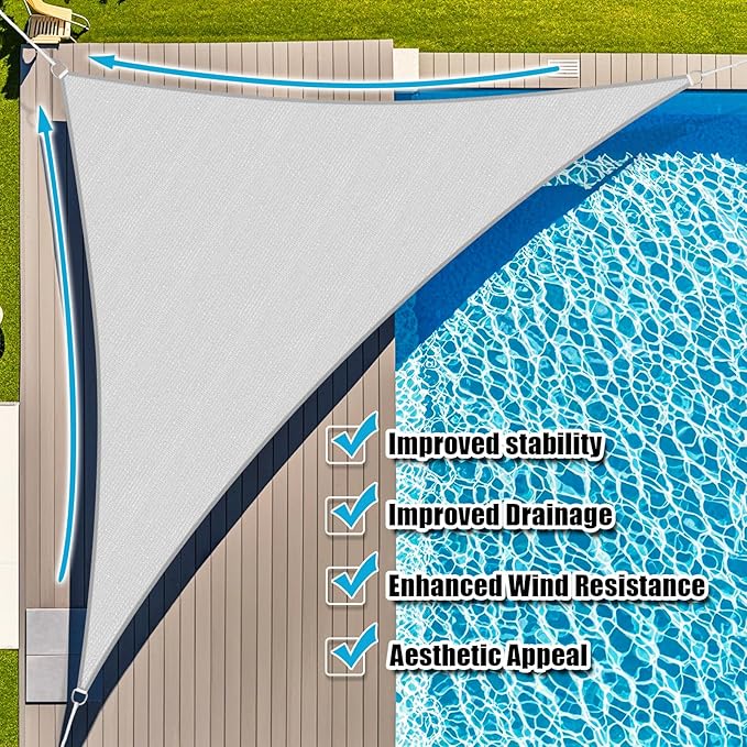 Amagenix Sun Shade Sail 6'X6'X6' Curved Edge Outdoor Shade Canopy Light Grey Breathable 95% UV Block Shade Cloth for Patio Garden Backyard (We Make Custom Size)