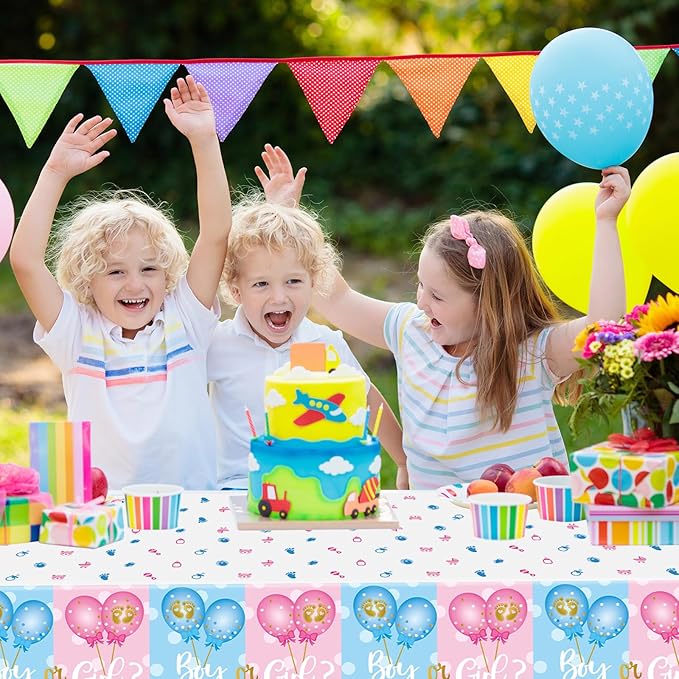 2 Pack Gender Reveal Tablecloth Plastic 54 X 108Inch, Pink and Blue Table Cloth Disposable Rectangle Table Covers for Boy or Girl Baby Shower Party Decorations Supplies (Gender Reveal)