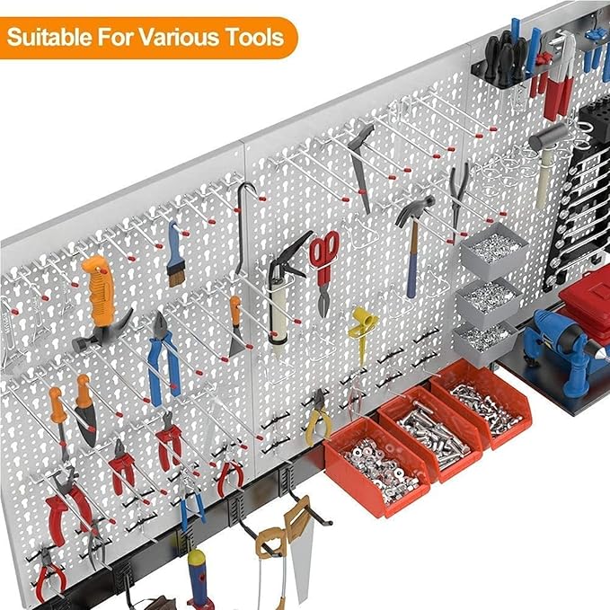 TORACK 109 PCS Pegboard Wall Organizer 4 ft. Garage Metal Pegboard Utility Tool
