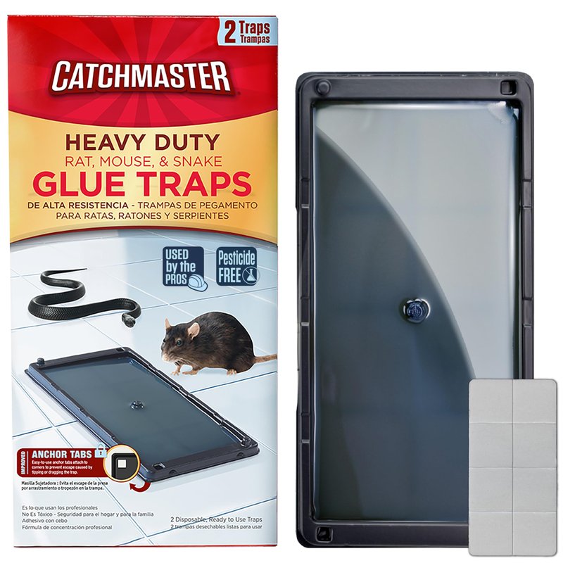 Catchmaster Rat & Mouse Glue Traps with Sticky Putty 2Pk, Large Bulk Glue Board, Rat & Mouse Traps Indoor for Home, Adhesive Plastic Tray for Snakes, Mice & Spiders, Pest Control for House & Garage