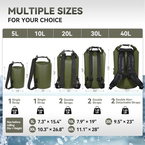 MARCHWAY Waterproof Dry Bag Backpack - Keeps Gear Dry for Kayaking, Camping & Hiking | 5L/10L/20L/30L/40L
