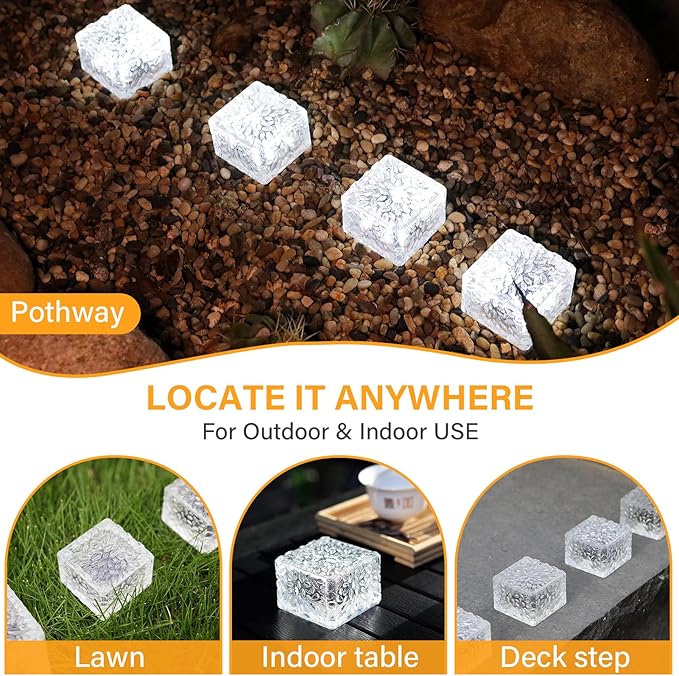 JKIMK Solar Brick Lights - Outdoor Waterproof Patio & Garden Decor (6 Packs for Patio, Yard, Walkway, Pathway)