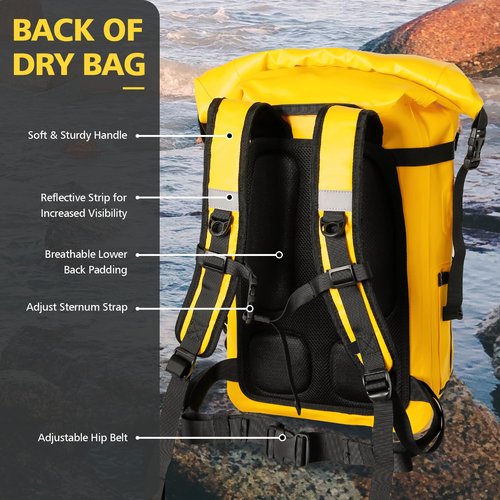 KEEFREE 30L Roll Top Waterproof Floating Backpack, Equipment Pocket, Marine Floating Dry Bags for Kayaking Tracing Beach Fishing Hiking Survival Camping Travel
